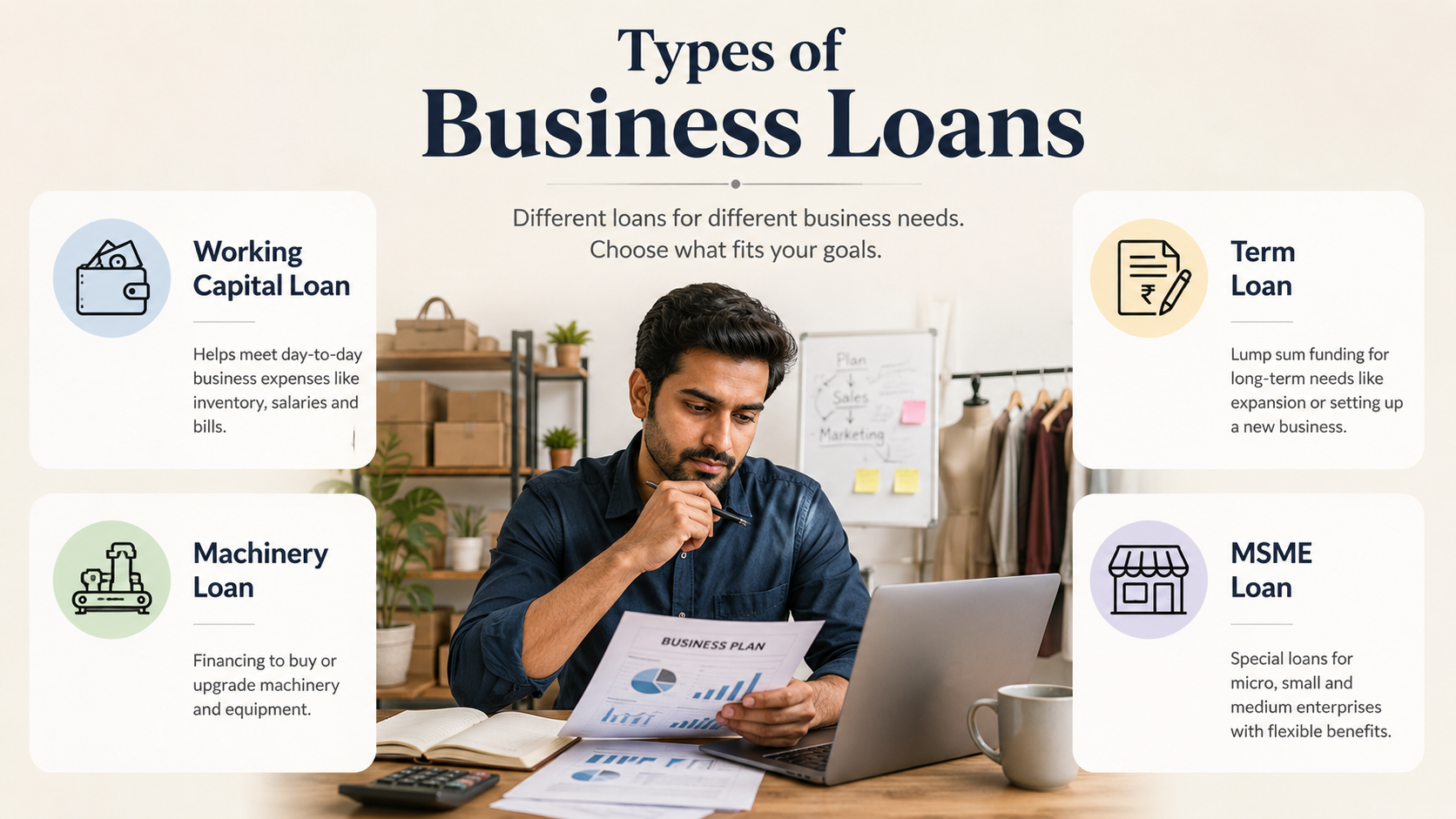 Types of business loans working capital term loan MSME loan machinery loan